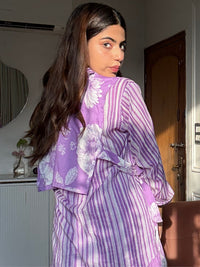 Purple Pure Cotton Floral 3 Pcs Co-ord Set