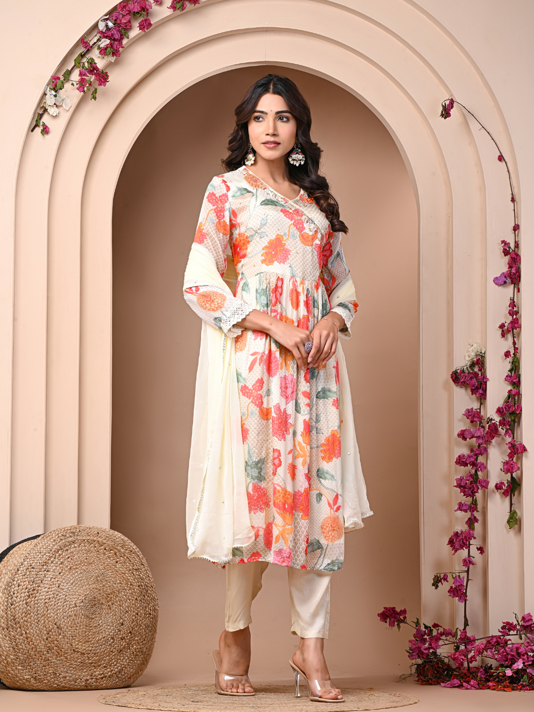 Off-white 3 Pc Chinnon & Shantoon Suit Set