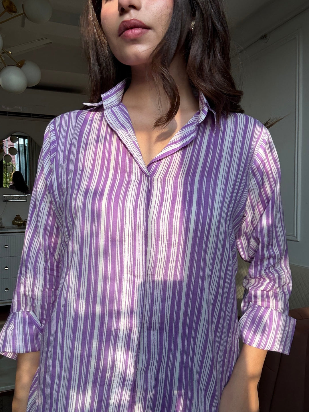 Purple Pure Cotton Floral 3 Pcs Co-ord Set