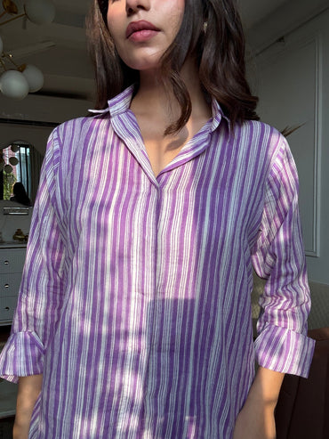 Purple Pure Cotton Floral 3 Pcs Co-ord Set