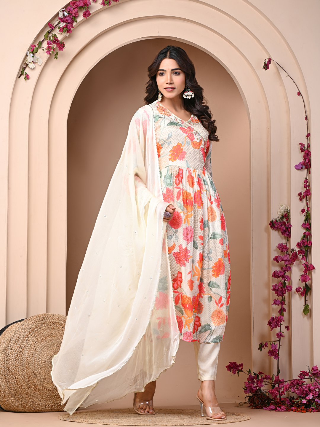 Off-white 3 Pc Chinnon & Shantoon Suit Set