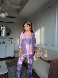 Purple Pure Cotton Floral 3 Pcs Co-ord Set