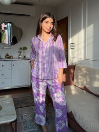 Purple Pure Cotton Floral 3 Pcs Co-ord Set
