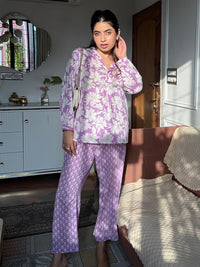 Purple Pure Cotton Floral Printed Co-ord Set