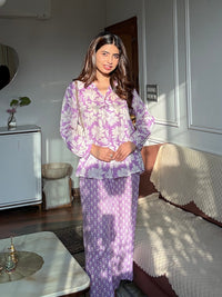 Purple Pure Cotton Floral Printed Co-ord Set