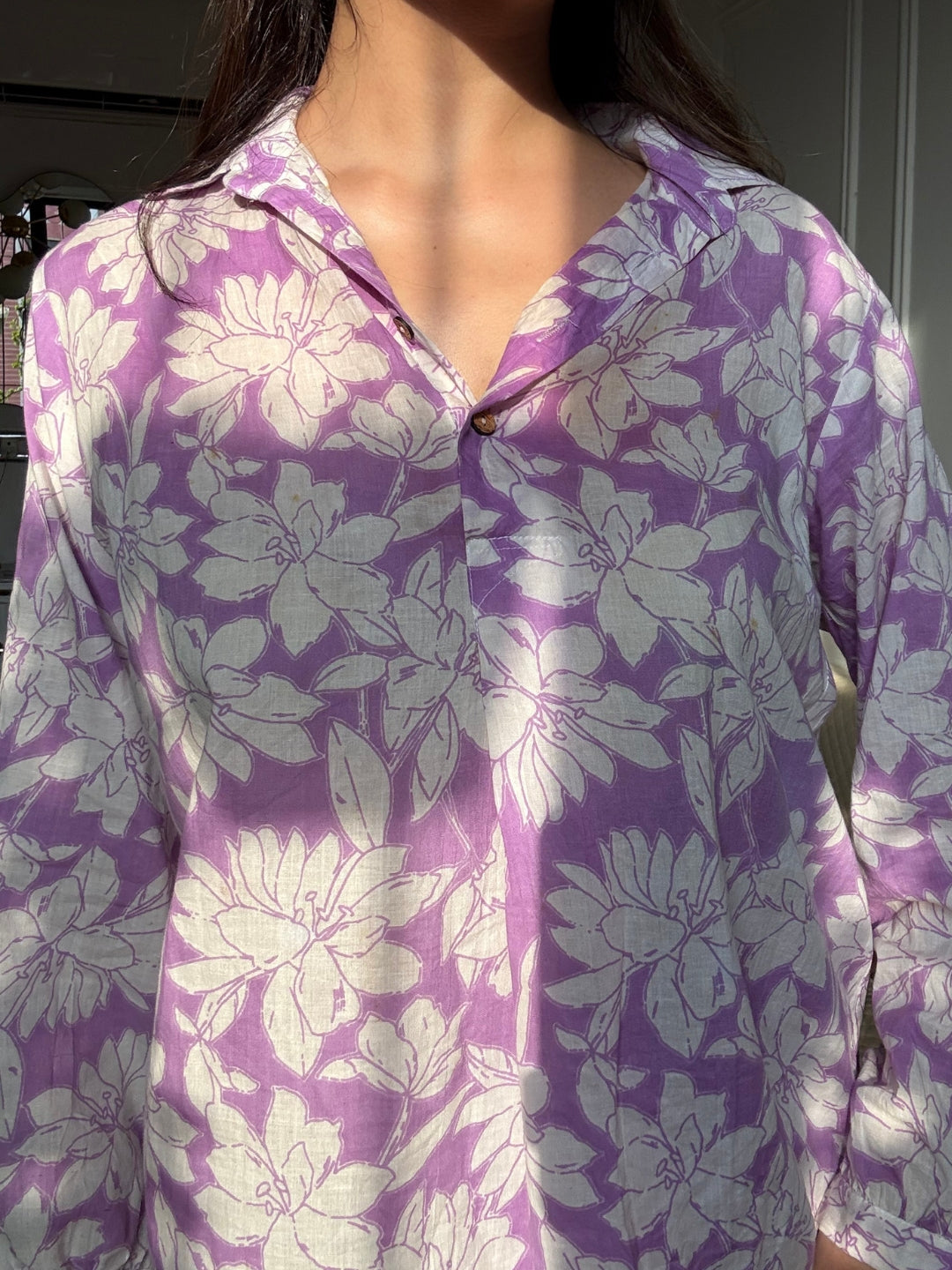 Purple Pure Cotton Floral Printed Co-ord Set