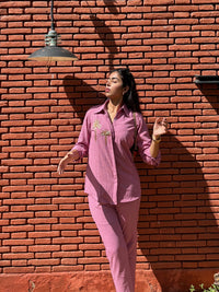 Italian Crepe Pink Palm Tree Co-Ord Set