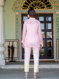 Baby Pink And Yellow Organza 3 Piece Co-Ord Set