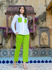 Textured Green And White 2 Pockets Co-Ord Set