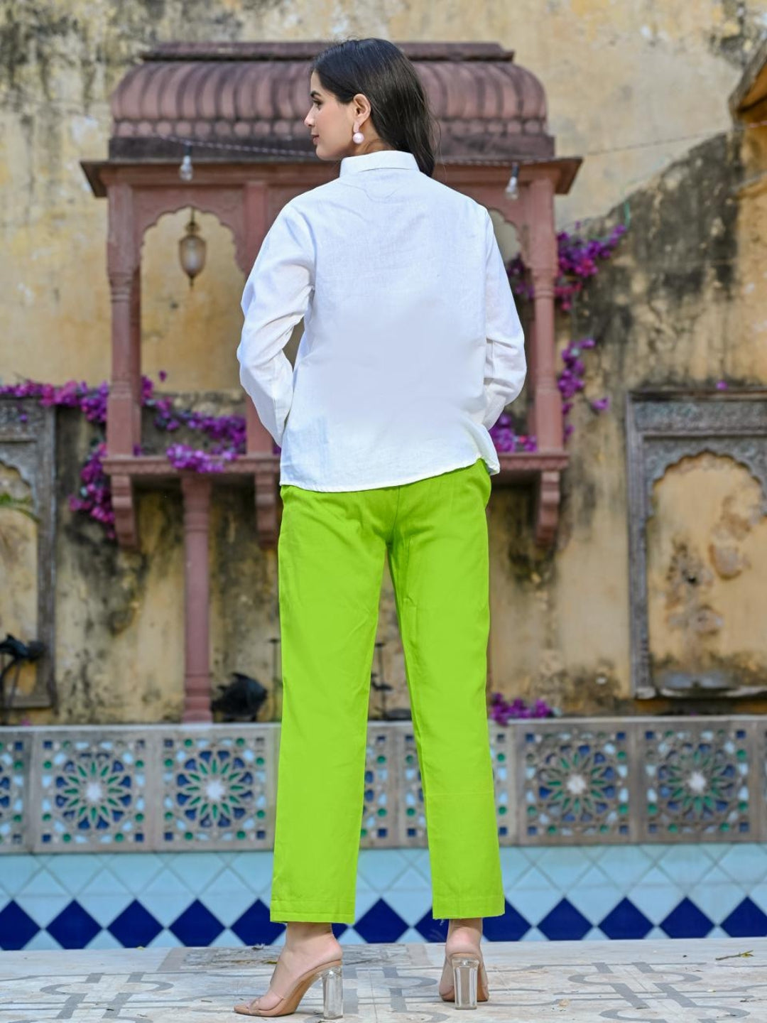 Textured Green And White 2 Pockets Co-Ord Set