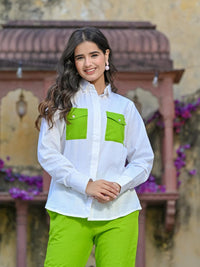 Textured Green And White 2 Pockets Co-Ord Set