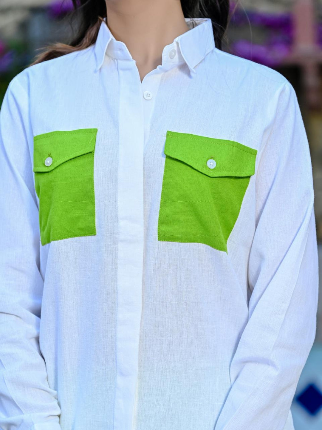 Textured Green And White 2 Pockets Co-Ord Set