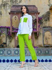 Textured Green And White 2 Pockets Co-Ord Set