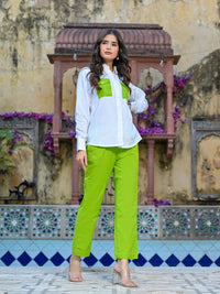 Textured Green And White 2 Pockets Co-Ord Set