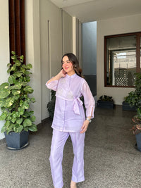 Lilac Summer Silk Co-ord Set With Cutwork Detailing