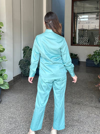 Sea Green Italian Cotton Co-ord Set With Lace detaling