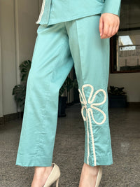 Sea Green Italian Cotton Co-ord Set With Lace detaling