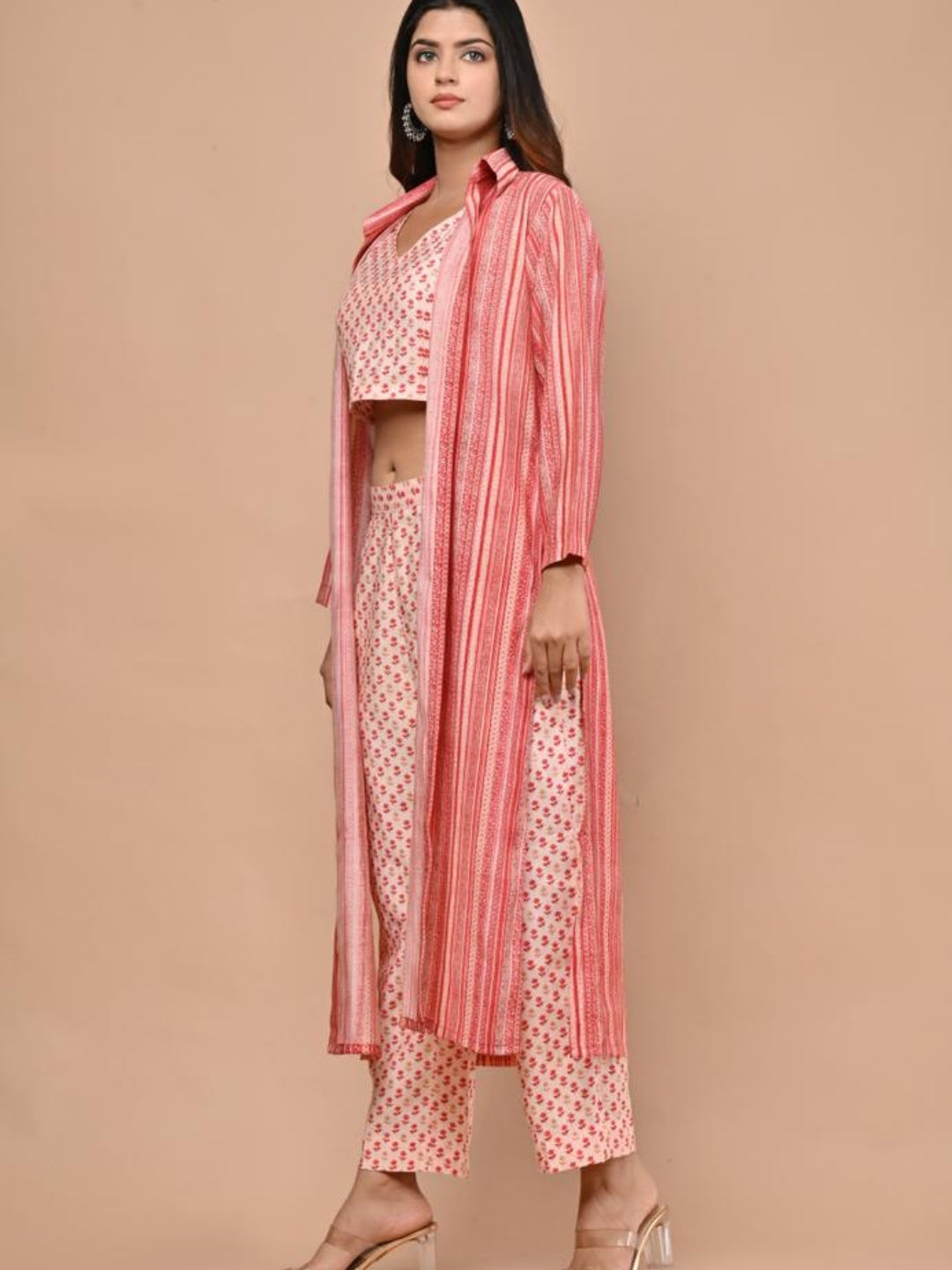 Pink Printed Co-ord Set With Shrug