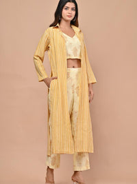 Yellow Printed Co-ord Set With Shrug