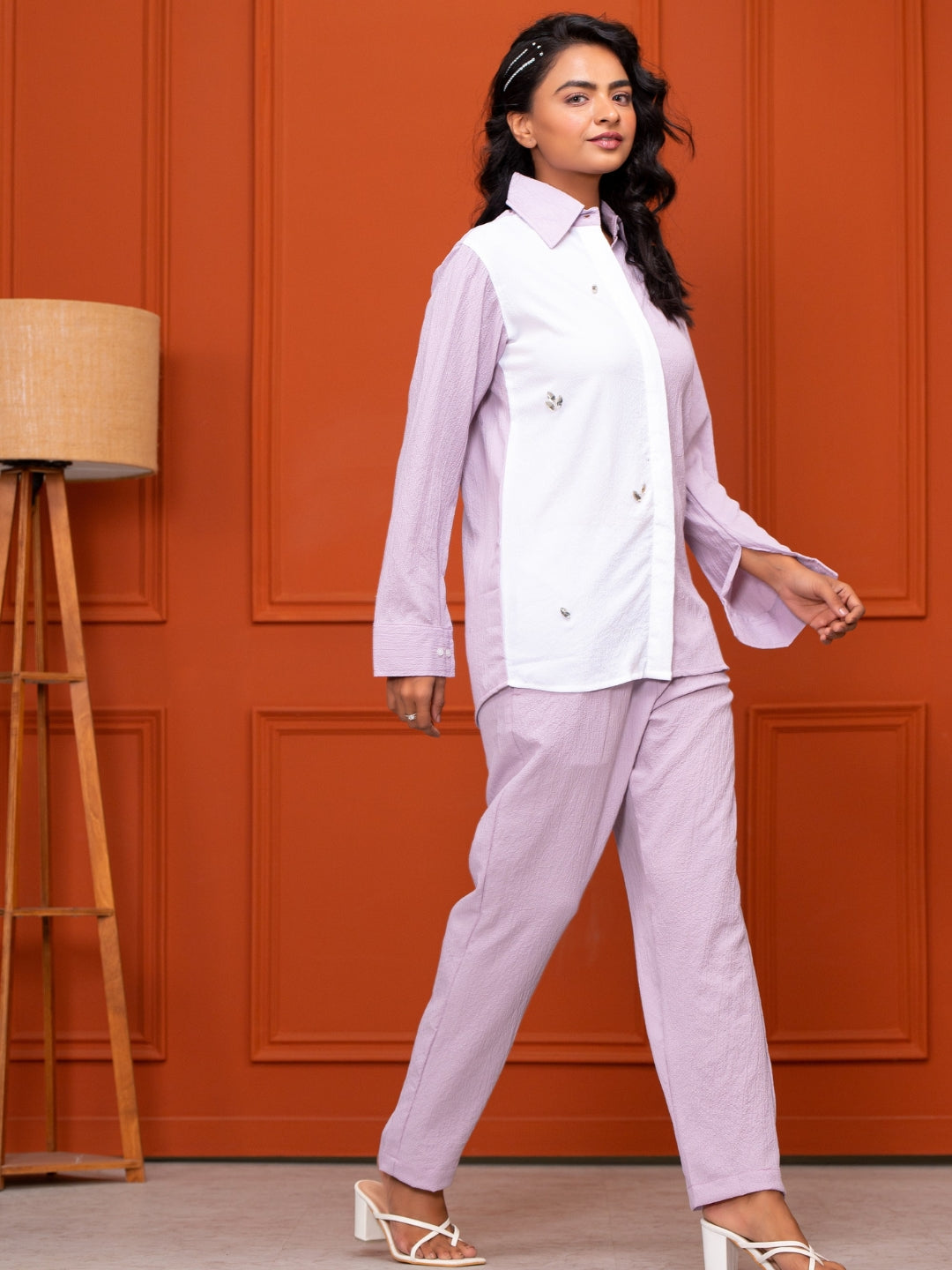Italian Crepe Lavender White Co-Ord Set