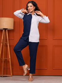 Italian Crepe Blue Grey Co-Ord Set