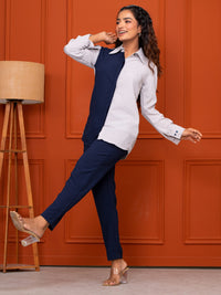 Italian Crepe Blue Grey Co-Ord Set