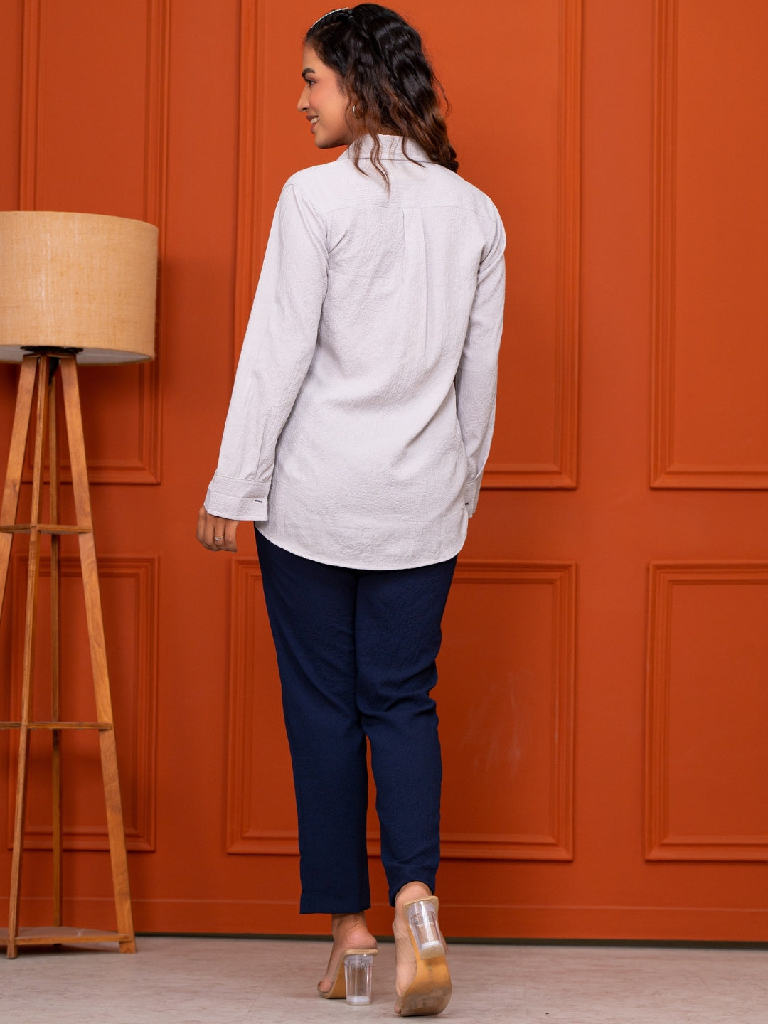 Italian Crepe Blue Grey Co-Ord Set