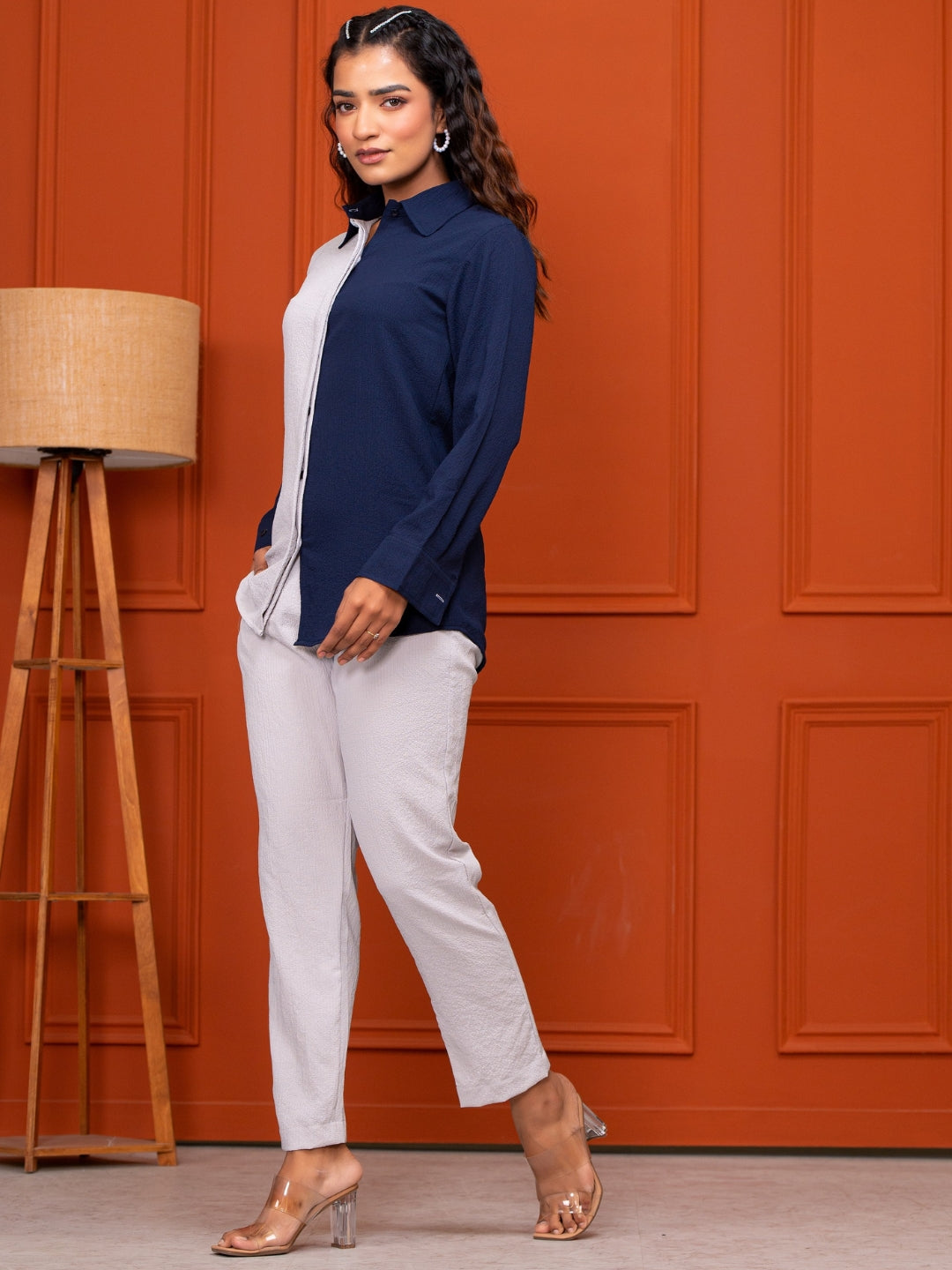 Italian Crepe Grey Blue Co-Ord Set