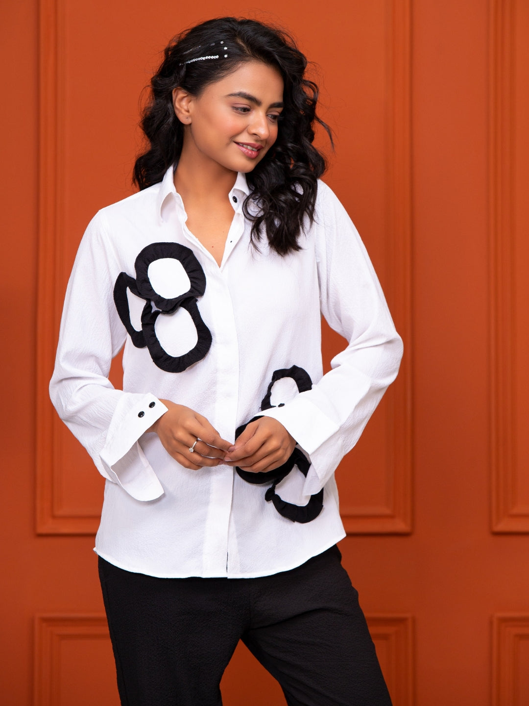 Italian Crepe White With Frills Co-Ord Set