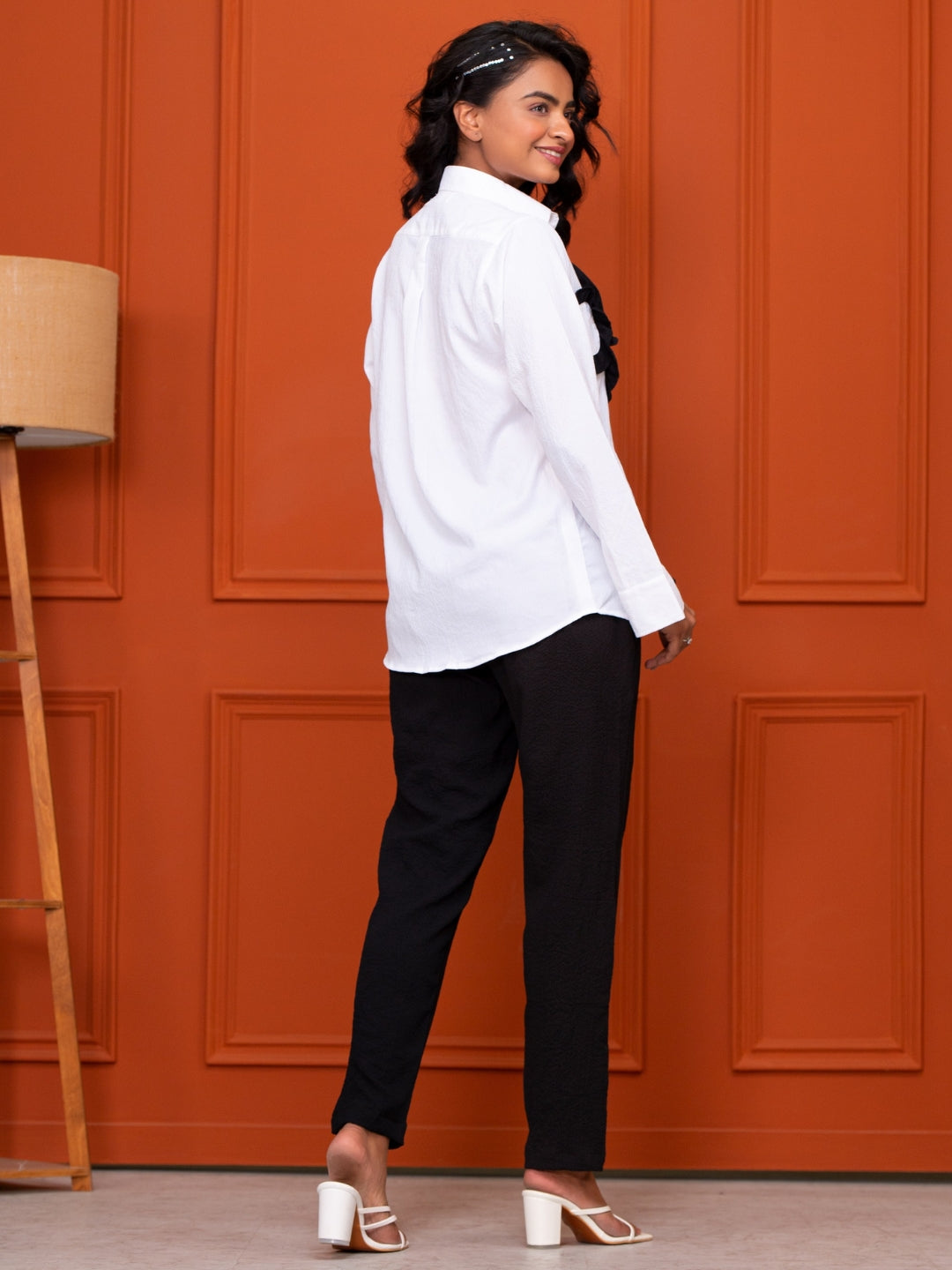 Italian Crepe White With Frills Co-Ord Set