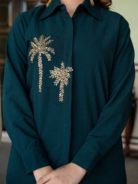 Italian Crepe Bottle Green Palm Tree Co-Ord Set