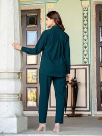 Italian Crepe Bottle Green Palm Tree Co-Ord Set