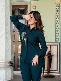 Italian Crepe Bottle Green Palm Tree Co-Ord Set