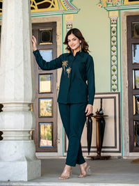 Italian Crepe Bottle Green Palm Tree Co-Ord Set