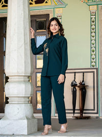 Italian Crepe Bottle Green Palm Tree Co-Ord Set