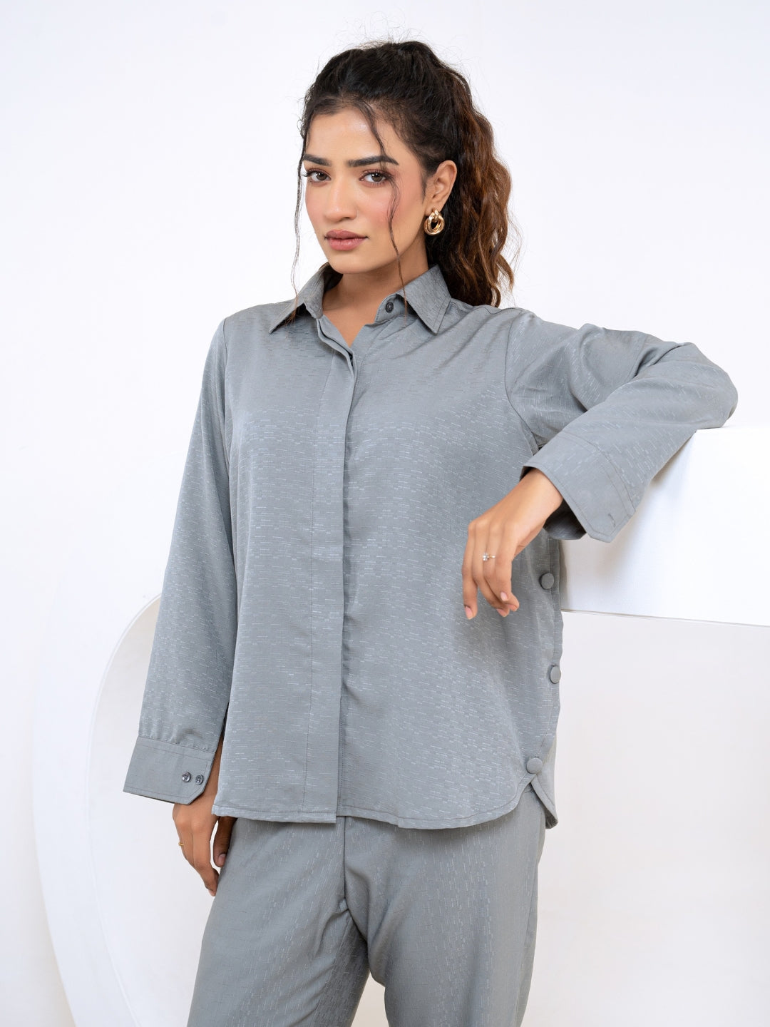 Silk Jacquard Grey Co-Ord Set