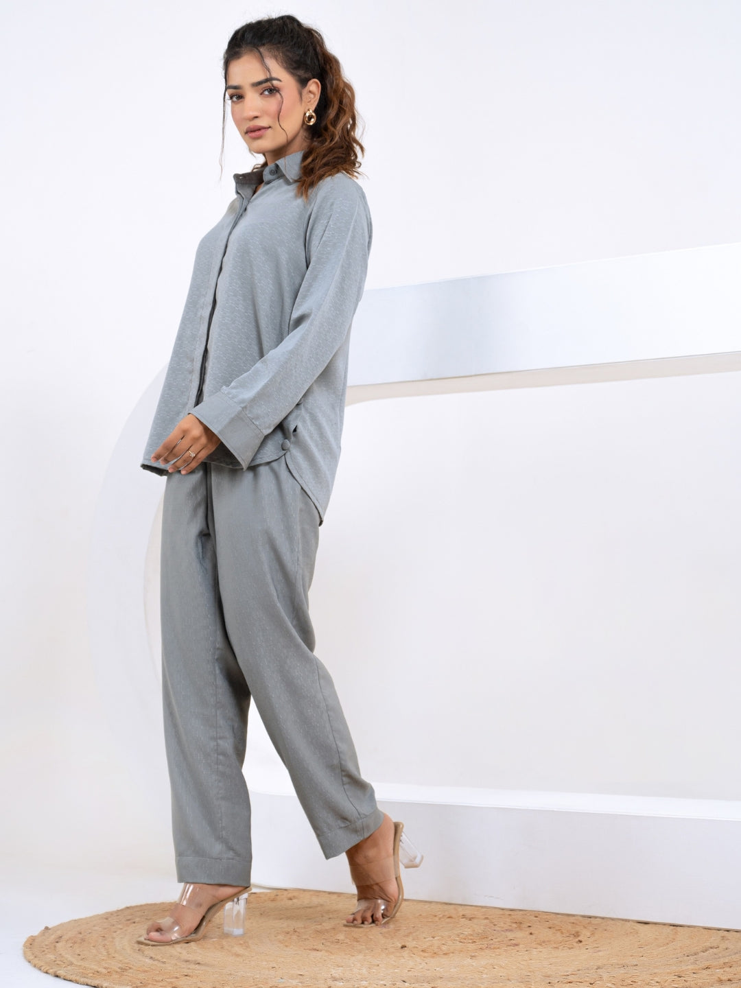 Silk Jacquard Grey Co-Ord Set