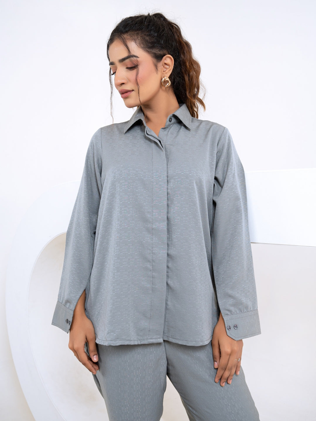 Silk Jacquard Grey Co-Ord Set