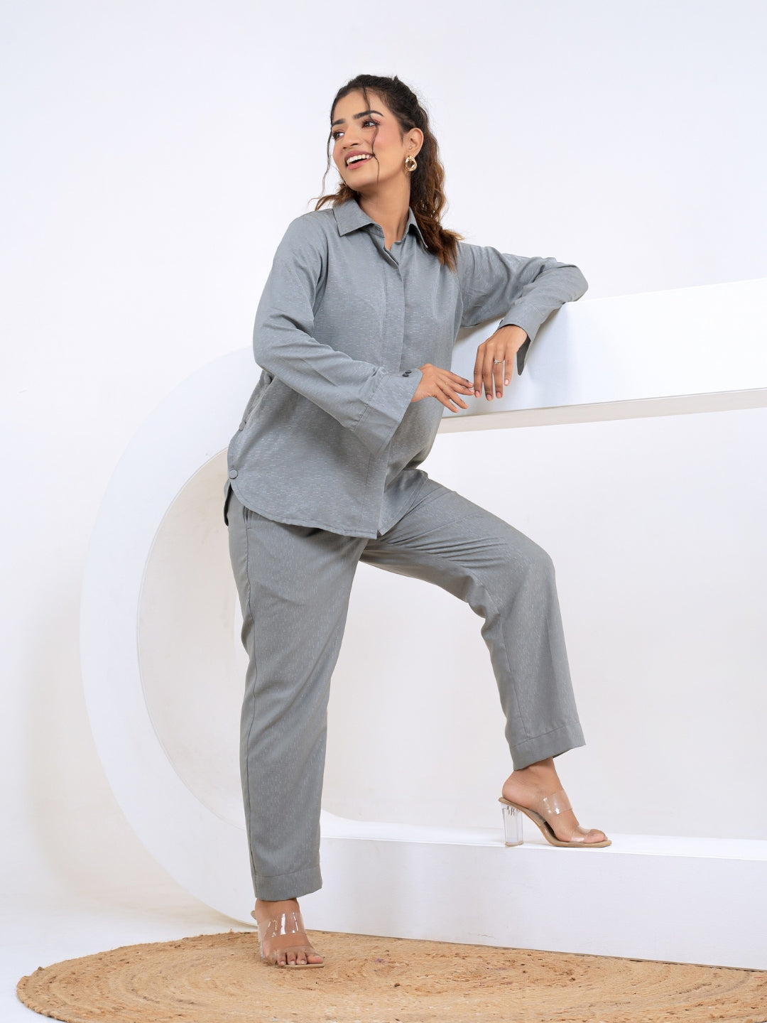 Silk Jacquard Grey Co-Ord Set