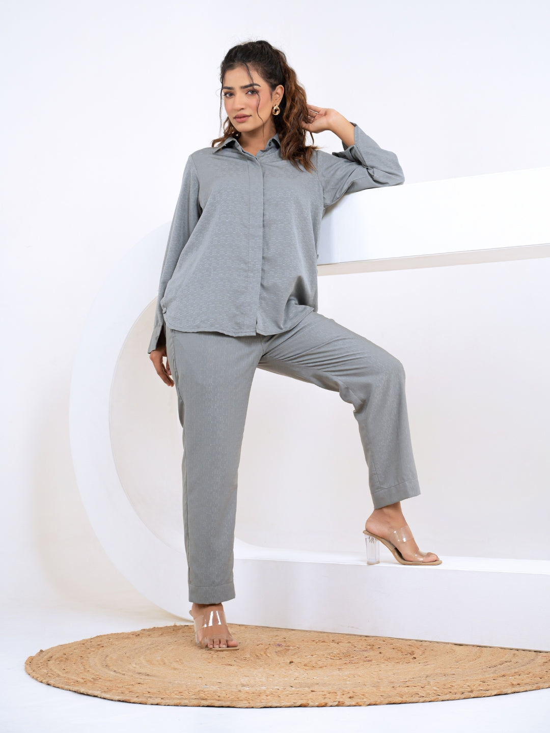 Silk Jacquard Grey Co-Ord Set