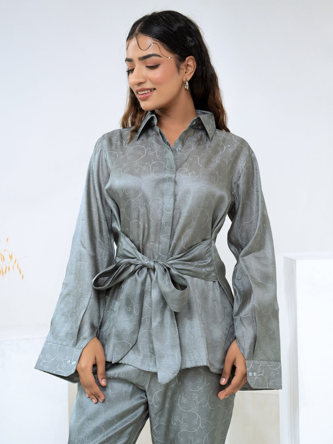Tussar Jacquard Grey Co-Ord Set