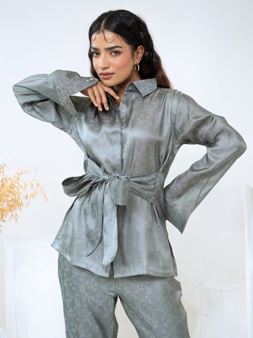 Tussar Jacquard Grey Co-Ord Set