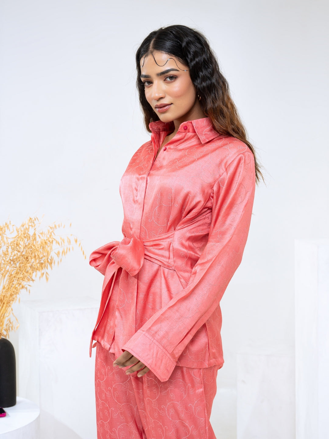 Tussar Jacquard Pink Co-Ord Set