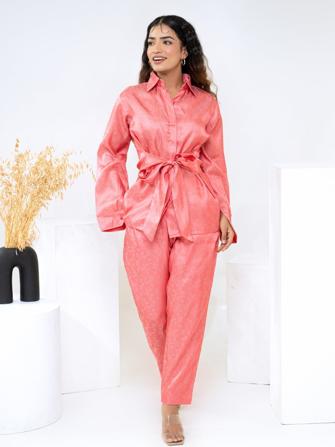 Tussar Jacquard Pink Co-Ord Set