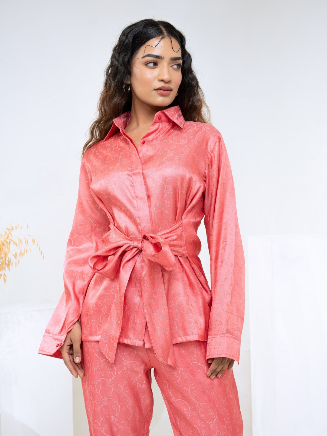 Tussar Jacquard Pink Co-Ord Set