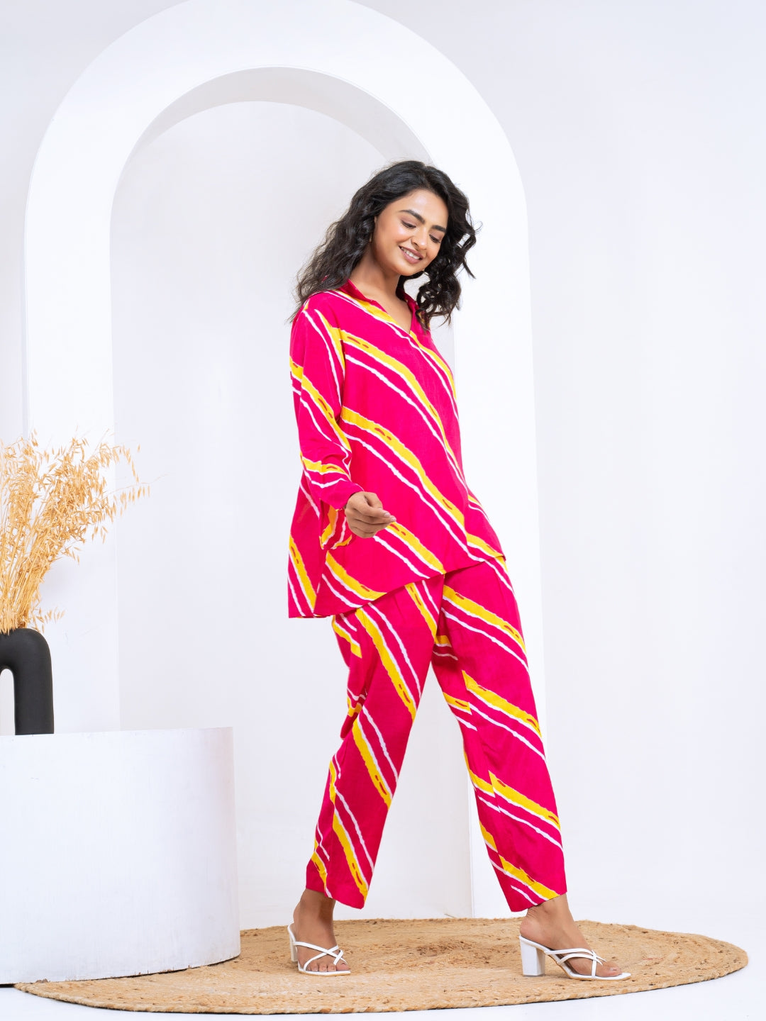 Cotton Silk Pink Laheriya Co-ord Set