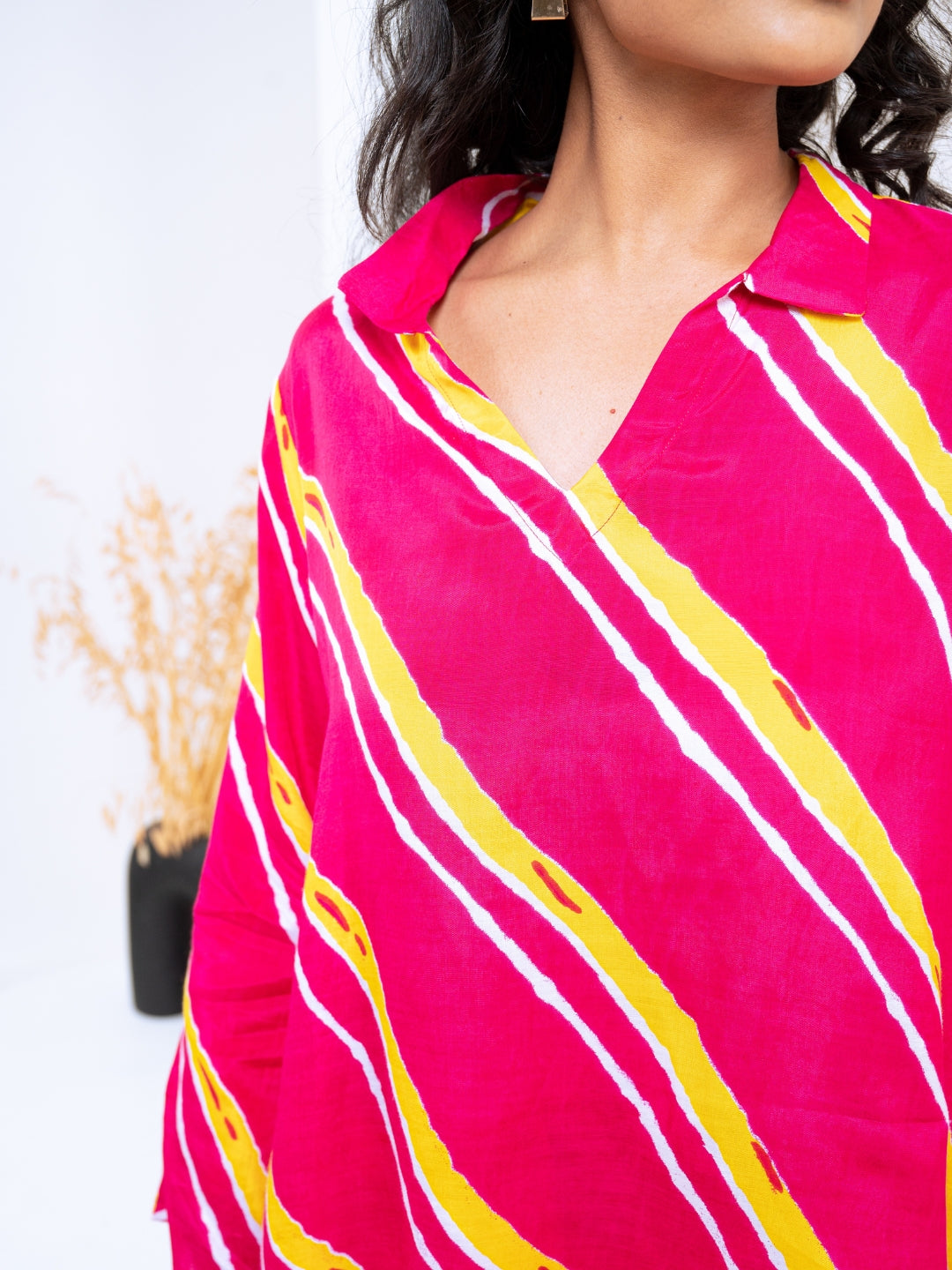 Cotton Silk Pink Laheriya Co-ord Set