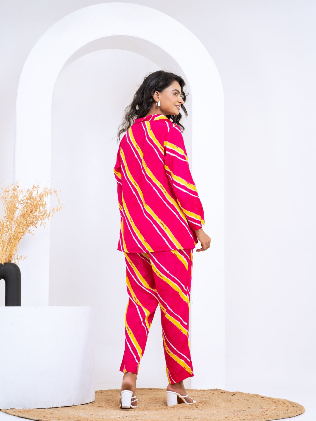 Cotton Silk Pink Laheriya Co-ord Set