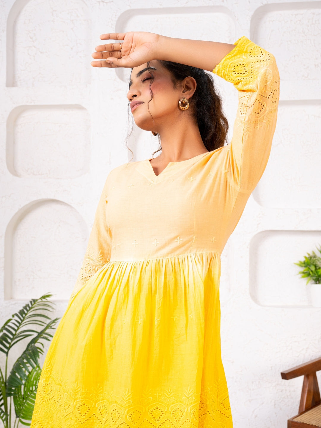 Cotton Shiffli Ombre Yellow Co-ord Set