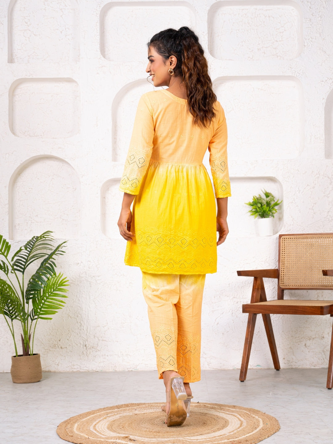 Cotton Shiffli Ombre Yellow Co-ord Set